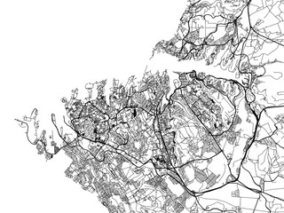 Vector road map of the city of Sevastopol in Ukraine with black roads on a white background.