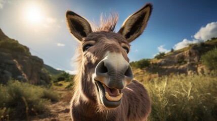Happy donkey pleased to welcome you. - obrazy, fototapety, plakaty