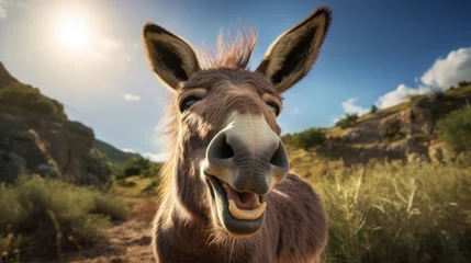 Zelfklevend Fotobehang Happy donkey pleased to welcome you. © vlntn