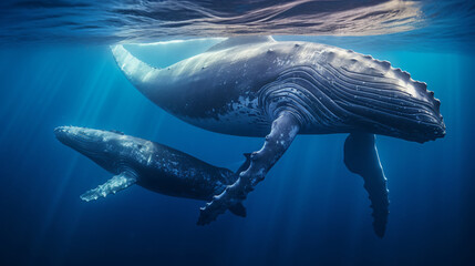 A humpback whale swims