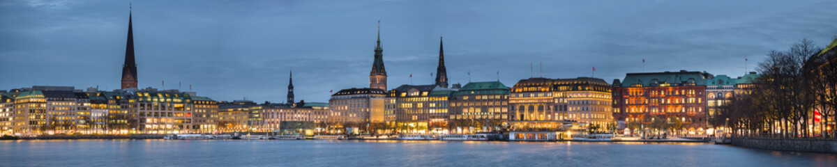 Hamburg City Panorama Lichter - obrazy, fototapety, plakaty
