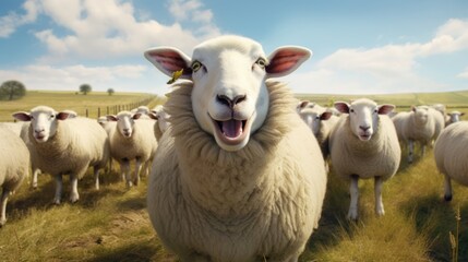 Naklejka na ściany i meble Happy sheep pleased to welcome you.