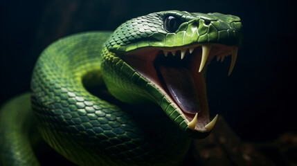 A large green snake - obrazy, fototapety, plakaty