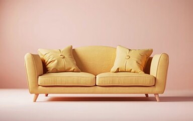 Sofa, couch isolated on a pastel yellow background. Empty interior background. Minimal creative concept. 3D rendering illustration