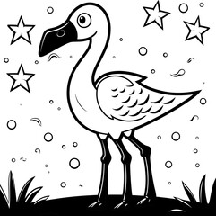 Flamingo animal black and white coloring page, vector image