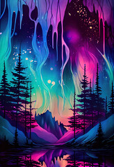 Mystical scenic glacial fantasy dreamscape aurora. Ai generated.