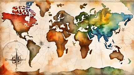 world map on old paper