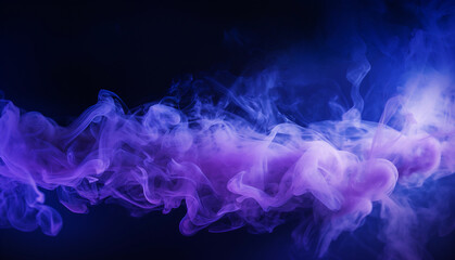 Black scene with purple smoke in the background. Purple mist on the ground. Fog backdrop.