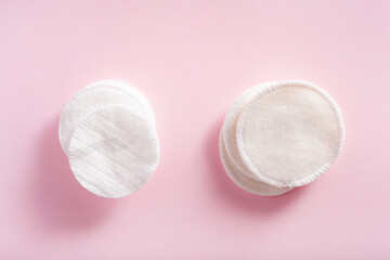 zero waste eco friendly hygiene bathroom concept. single use and reusable washable cotton pads