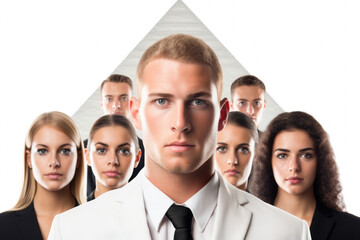 Obraz premium Man is standing in front of group of people. This image can be used to represent leadership, public speaking, teamwork, or group dynamics in various settings