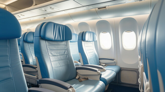 Airplane seats empty, the interior of an airline.