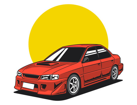 red tone 90s car image vector graphic design