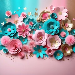 Pink and Turquoise Celebration Background: Floral Elegance