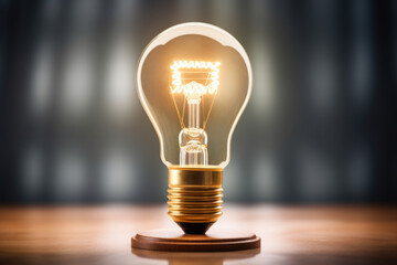 Simple and minimalist image of light bulb placed on top of wooden table. Perfect for illustrating concepts such as creativity, innovation, and ideas.