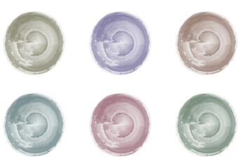 Set of colorful buttons. Vector graphic elements for design. Round buttons. Painted frames. Seal stamp, imprint	