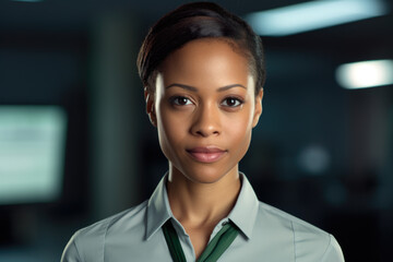 Naklejka premium Woman confidently poses for picture in stylish shirt and tie. This image can be used to represent professionalism, fashion, and empowerment