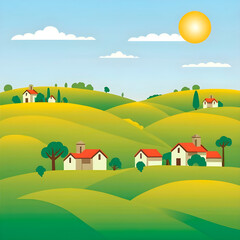 Fototapeta premium landscape with field and house