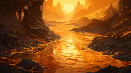 Zelfklevend Fotobehang Nature Golden River in Cartoon Style © Robert