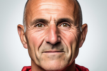 Obraz premium Detailed close-up of man wearing vibrant red shirt. This image can be used to depict fashion, style, casual wear, or individuality