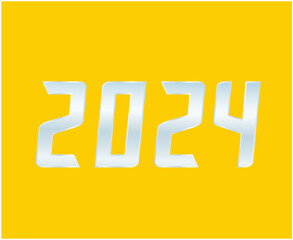 2024 Happy New Year Holiday Abstract Gray Graphic Design Vector Logo Symbol Illustration With Yellow Background