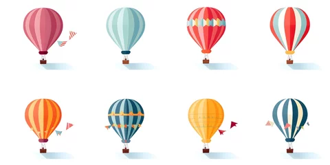 Crédence de cuisine en verre imprimé Montgolfière Set of hot air balloons flat vector illustration on pure white background