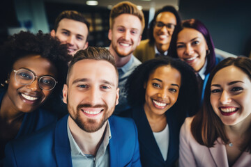 Obraz premium Group of people gathered together, smiling and posing for picture. This versatile image can be used for various purposes, such as family gatherings, team events, or social media posts