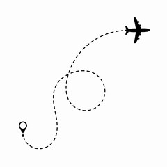 Travel concept. Dotted path airplane. Aircraft tracking. Airplane route plane path. Vector illustration on a isolated white background.