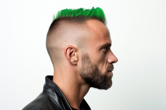 Picture of man with green hair and beard. This image can be used to represent eccentric or unique individual.