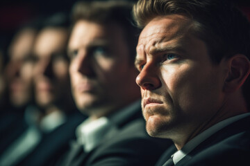 Picture of man in suit sitting next to another man. This image can be used to depict business meeting, collaboration, teamwork, or professional relationships