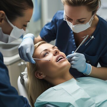 mecanico dentista y laboratorio dental.Imagen de mujer guapa sentada en sill&oacute;n dental mientras m&eacute;dico profesional le arregla los dientesImagen de mujer guapa sentada en sill&oacute;n dental mientras m&eacute;dico p