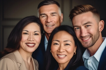 Group of people gathered together, striking pose for picture. Suitable for various occasions and events