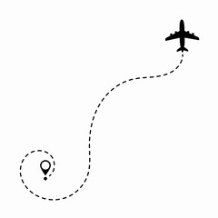 Travel concept. Dotted path airplane. Aircraft tracking. Airplane route plane path. Vector illustration on a isolated white background.