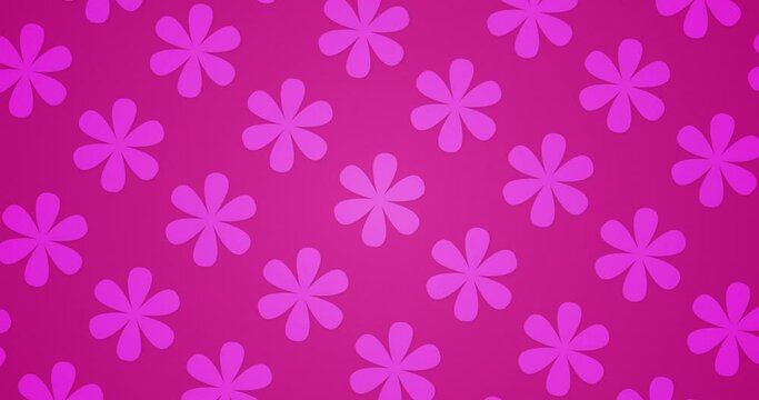 Abstract pattern background. Individually Rotating flowers over pink color background. Seamless loop repeated pattern motion graphics background.