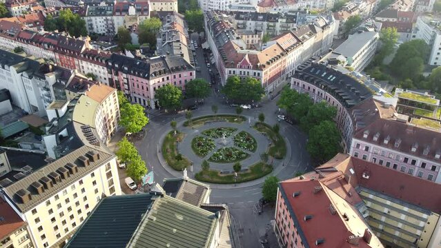 G&auml;rtnerplatz square in the city of Munich seen from aerial top view in summer