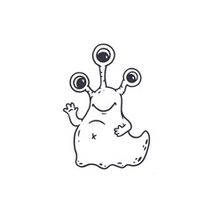 Cute cartoon monster wiht funny eyes on white background. Alien. Coloring. Doodle. Vector