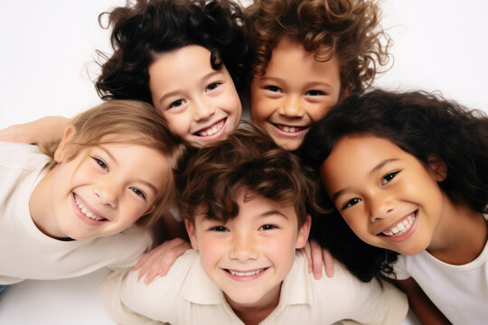 Group of children gathered together, posing for picture. Essence of childhood, friendship, and innocence. It is perfect for illustrating family, school, or community-related concepts