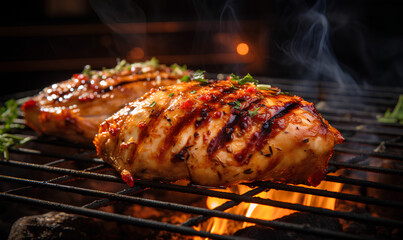 Grill Master's Choice: Juicy Chicken Breast Sizzling on a Grill Grate