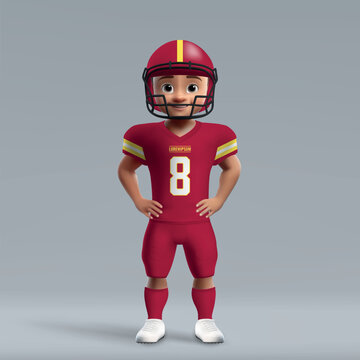 3d cartoon cute young american football player in Washington uniform.