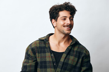 Smile man guy fashion natural handsome copyspace happiness portrait face trendy shirt hipster