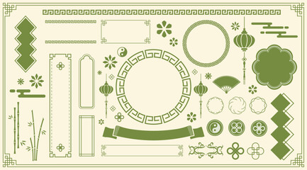 中国モチーフのフレームデザイン。中国のパターン、模様、イラスト