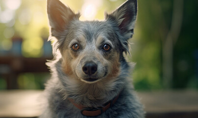 Closeup portrait of funny, cute, happy white dog, looking at the camera with mouth open isolated on colored background. Copy space.