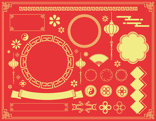 中国モチーフのフレームデザイン。中国のパターン、模様、イラスト