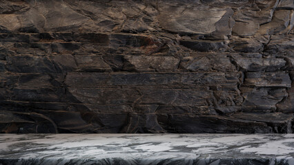 Rough Elegance: Grey Stone Countertop with Detailed Natural Patterns, Perfect for Kitchens.