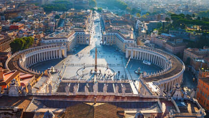 St. Peter's Basilica Square, panoramic view from the dome of the basilica, Vatican City, Italy - obrazy, fototapety, plakaty