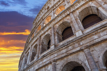 Detail of the facade of the Roman Colosseum, Italy
