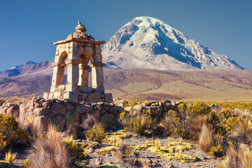 Monument in the Sajama National Park, altiplano Bolivia - Powered by Adobe