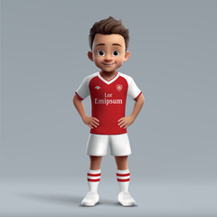 3d cartoon cute young soccer player in Arsenal football uniform - obrazy, fototapety, plakaty