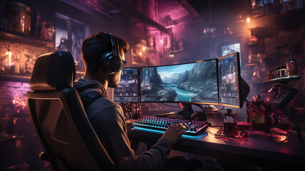 Fototapeta premium gamer playing video game