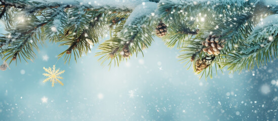 Fototapeta na wymiar A Festive Christmas Tree Branch With a Glittering Star Ornament