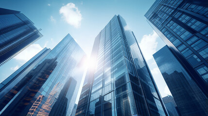 Fototapeta na wymiar modern office building on a clear sky background. retro stylized colorful facade al filter effect